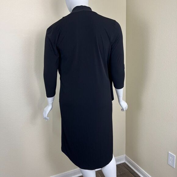 Clara Sun Woo Women's Size XL Black Drape Crossover Tulip Midi Dress Minimalist - Picture 5 of 12